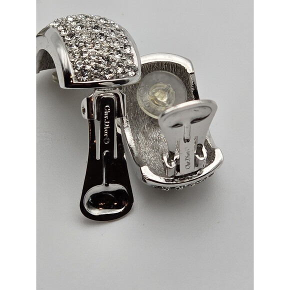 Vintage Christian Dior Signed Half Hoop Rhinestone Earrings, Perfect Condition - Picture 4 of 9
